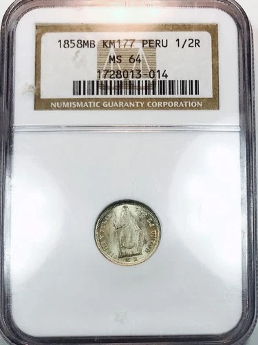 1858 PERU 1/2 R NGC MS 64! UNFORGETTABLE EXAMPLE! INSANE QUALITY! WOW! NR #K2116