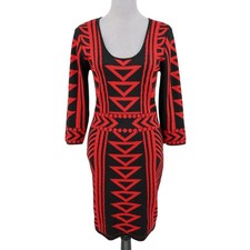 Derek Heart Sweater Dress Womens Large Black Red Metallic Scoop Neck Bodycon