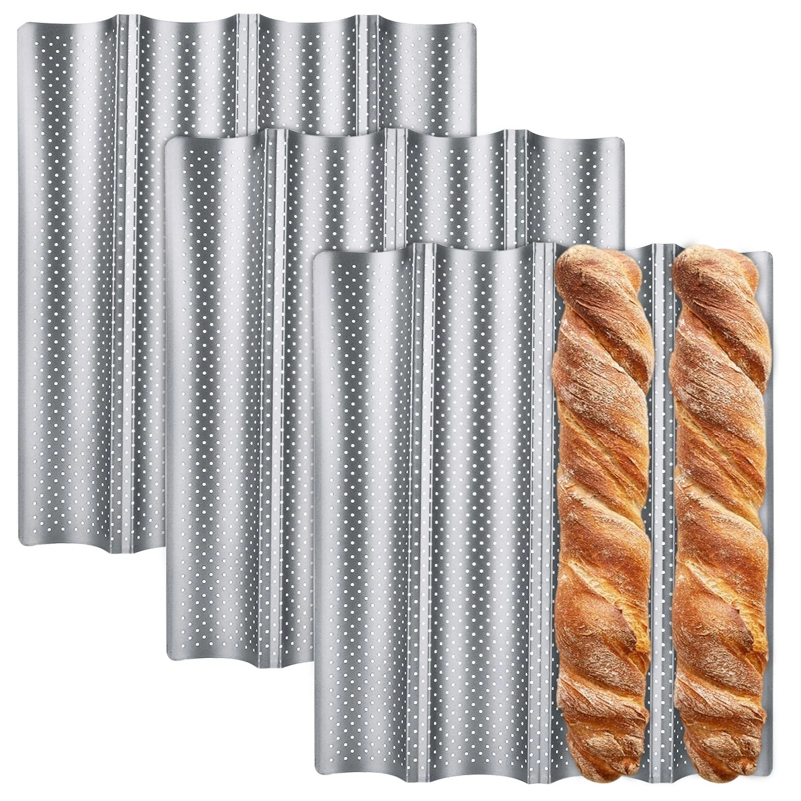 ABuff 3 Pack Nonstick French Baguette Bread Pan 15" x 13" for French Bread Ba...