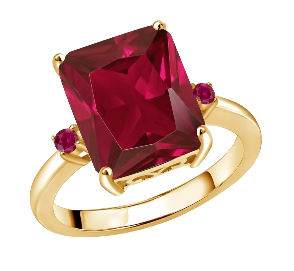 925 Silver Yellow Gold Plated 5.70 Ct Octagon Created Red Ruby Cocktail Ring - Image 2 of 4
