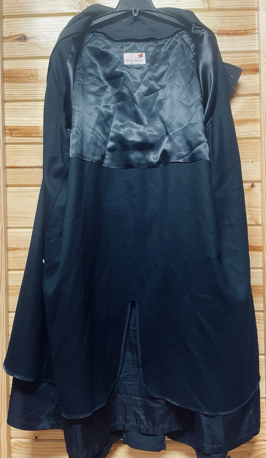 Stanley Blacker VTG Black Trench Coat Mens XXL Wool Lining Dbl Breasted Belt USA - product detail image 6