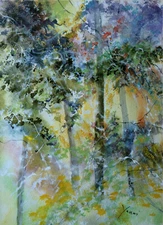 Original Watercolor Painting Abstract Landscape  Signed Yanni Self-representing