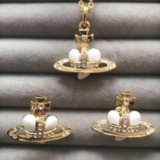 Vivienne Westwood Diamante Heart Necklace Earrings Set White Gold NO BOX EJ509