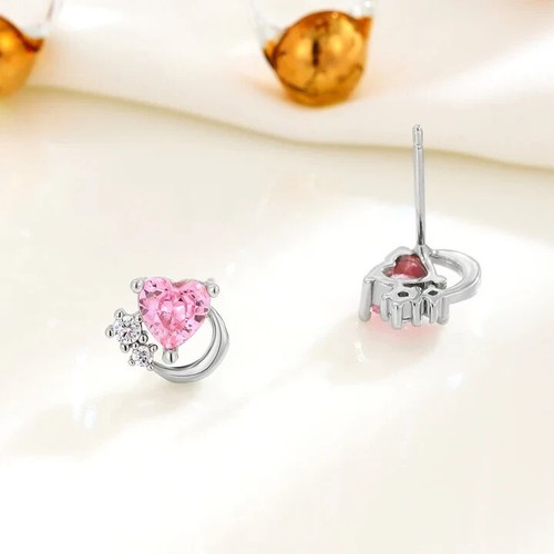 0.68TCW Simulated Tourmaline & Sapphire Amazing Heart Half Moon Women's Earrings - Picture 3 of 8