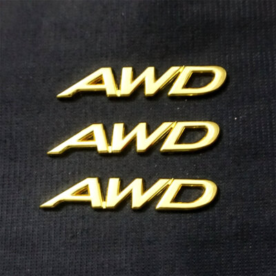 3x Chrome AWD Golden Rear Metal Badge Emblem Decal Sticker Speed 3D Racing Coupe