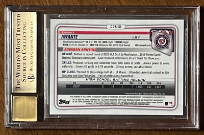 Sammy Infante 2020 Bowman Chrome Gold Ref. Auto RC #'d 18/50 BGS