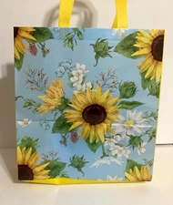 Sunflower Tote Bag Floral Reusable Shopping Grocery Gift Bag Plastic 15"X14"X6"