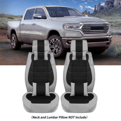 GOODFITMENT Front Seat Covers For Dodge Ram 1500/2500 2009-2021 – Black PU Leather With Red Line, Universal Split Bench