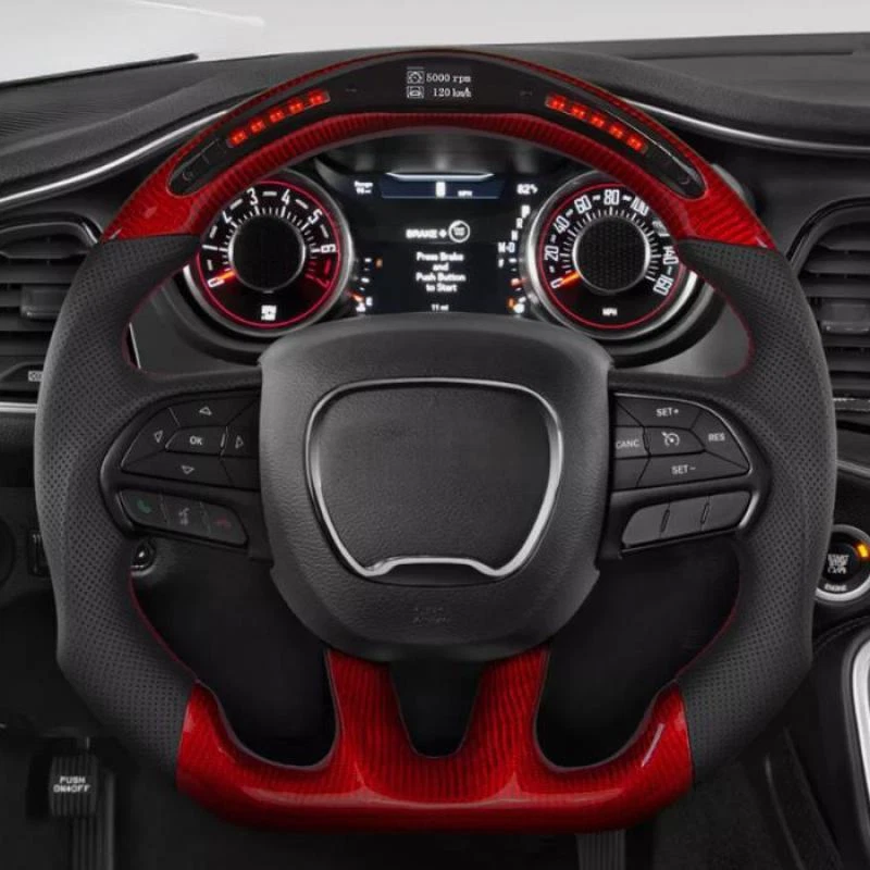 Volante LED de fibra de carbono para Dodge Charger Challenger SRT 2015+ sin calefacción Foto 3 de 4