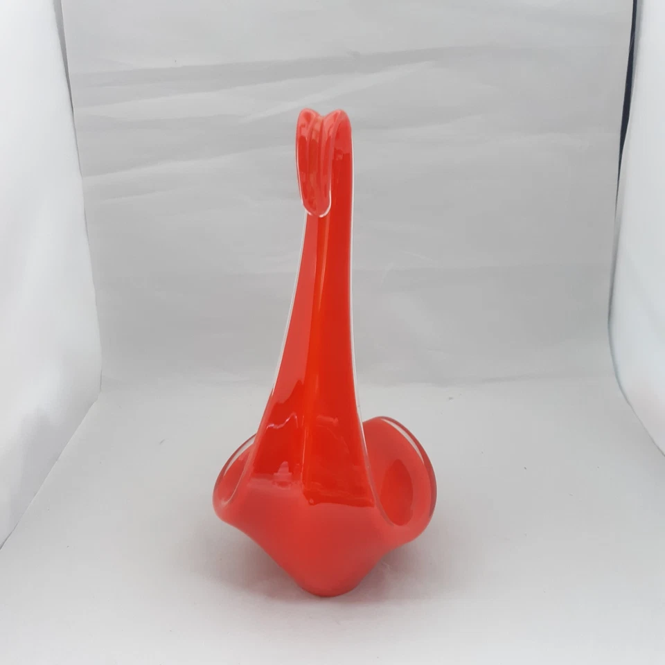 Vintage Orange Swan Glass Bowl Vase Sculpture Cased White 9 inches high - Image 2 of 4