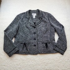Vintage SL Fashions 2pc Suit 16 Jacket Tulip Skirt Gray Tweed Bows Old Money