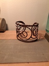 Wide Dark Rose Color Swirl Cuff Bracelet Hammered