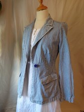 Striped Denim 100% Cotton Summer Blazer Uk Size 8