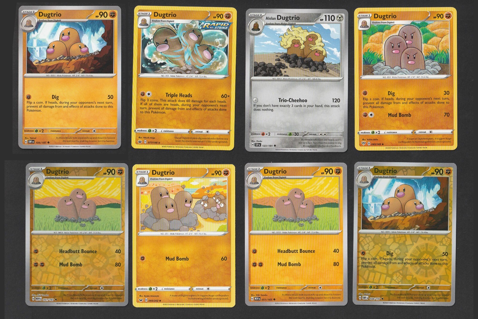 Dugtrio Pokemon Card Collection Set of 8 English Cards Rare Stage 1 Rev Holo