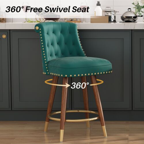 Counter Height Bar Stool, 24" Swivel Upholstered Bar Chair with Back for Kitchen - Picture 36 of 56