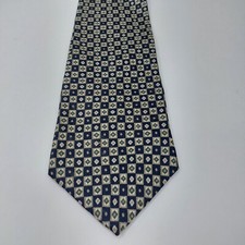 Kenneth Cole 100% Silk Navy Blue Geometric Tie Necktie Made in USA