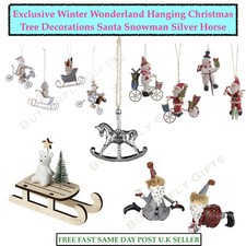Hanging Christmas Tree Decorations Xmas Santa Snowman Silver Rocking Horse Bear
