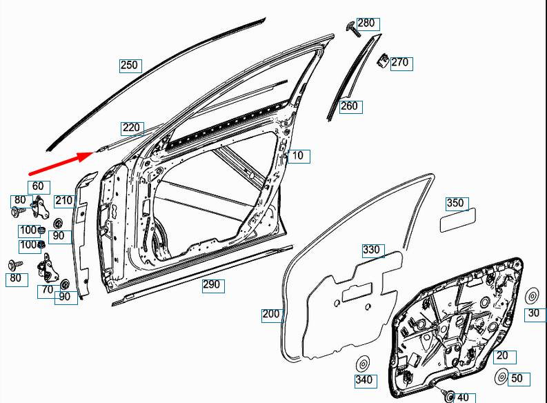 MERCEDES-BENZ S-CLASS W222 Front Right Door Window Molding A2226900680