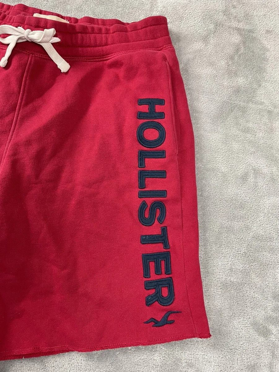 Hollister Sweat Shorts Mens S Small Red Embroidered Logo Pockets Drawstring