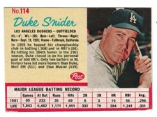 1962 Post #114, Duke Snider, Los Angeles Dodgers