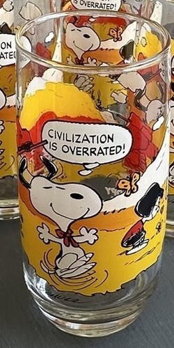 McDonald's Camp Snoopy Glasses Set of 4 All The Same Civilization is Overrated - Picture 4 of 7