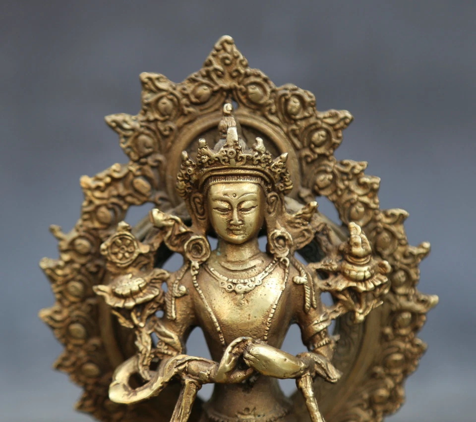 5" Coleccionar Budismo Chino Fengshui Bronce Maitreya Buda Sit Riqueza Estatua Foto 4 de 4