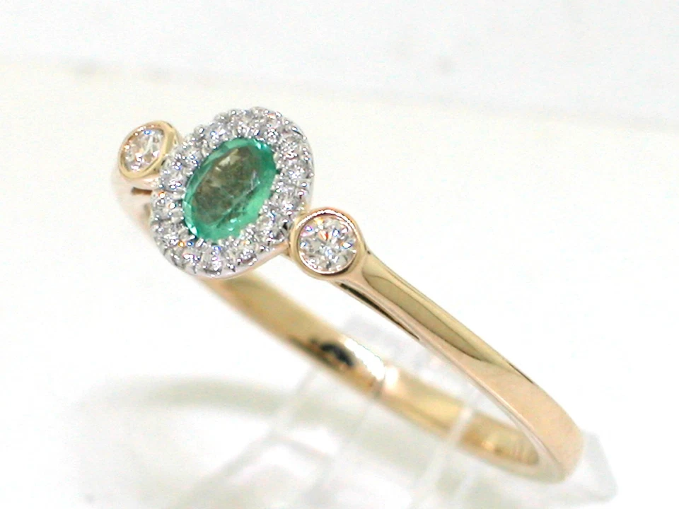 Smaragd Ring 585 Gelbgold 14Kt Gold natürlicher Smaragd 16 Brillanten - Bild 2 von 4