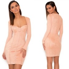 House of CB Womens Dress Ricci Pink Suedette Bustier Corset Mini Bodycon Sz S
