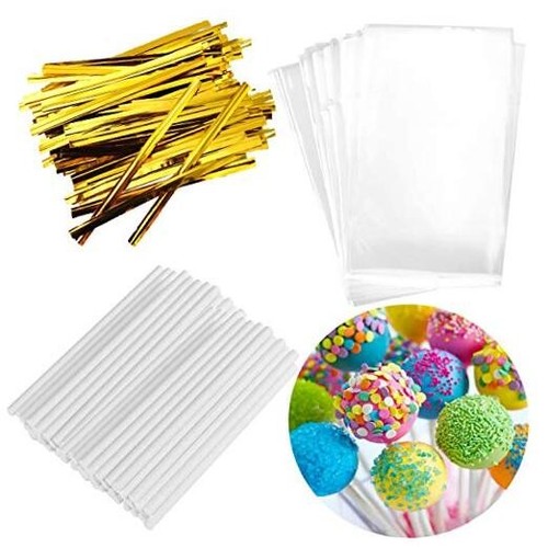 300PCS Lollipop Cake Pop Treat Bag Set Including 100pcs Parcel Bags, Papery