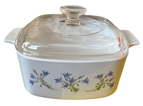 Corning Ware 1.5 Qt “Blue Dusk” Sq. 7” Baking Dish Casserole, Pyrex Lid VTG RARE