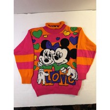 VTG DISNEY Mickey  Friends By Jet Set USA Made Mickey Minnie LOVE Sweater Pink