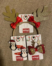 sc nci Christmas Reindeer Antler Headband  Penguin Hair Clips Holiday Bow Lot