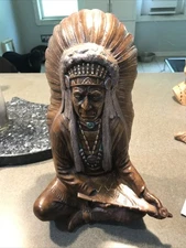 VTG Native American Byron Molds 74’ Indian Chief W Peace Pipe Ceramic Statue 13”