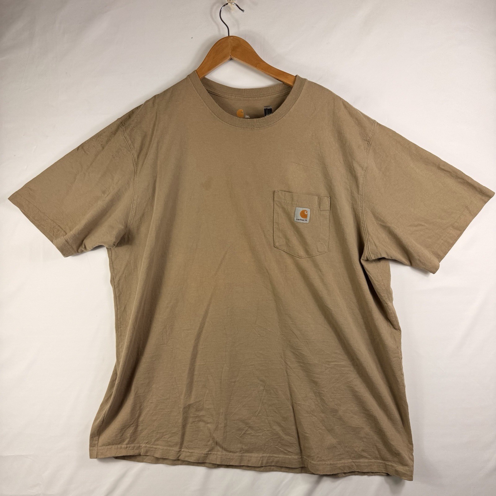 Carhartt T-Shirt Men's 2XL Original Fit Beige Short Sleeve Pocket Tee