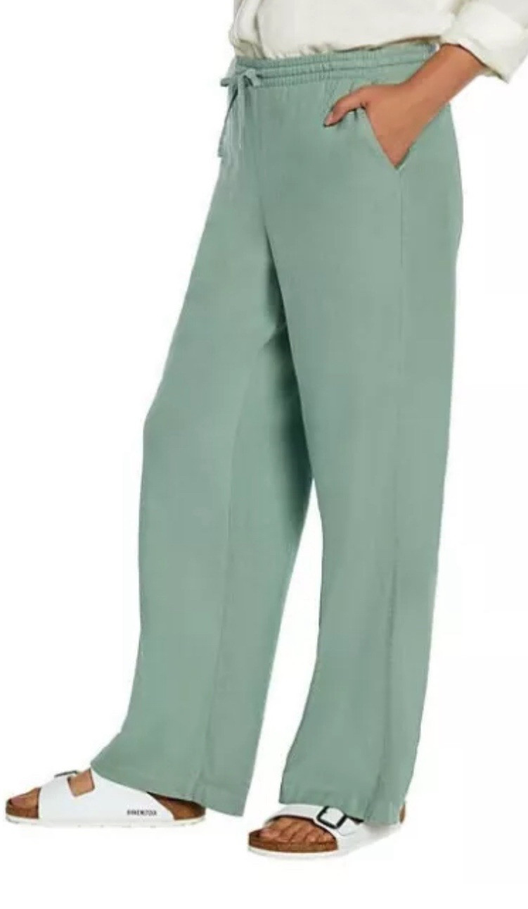 GAP Women's Drawstring Elastic Waist Linen Pull On Pant Size XXL Granite Green