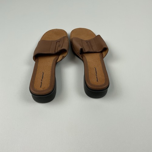 Hush Puppies La Palma Brown Leather Slip on slides Women’s Size 12 - Picture 4 of 9