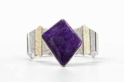 Marc Antia Apache Sterling & 14K Gold Charoite Statement Cuff Signed 80.6g