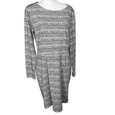 THE LIMITED Women's 14 Black White Long Sleeve Chevron Midi Dress Professional