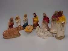 Vintage 1940s Hand Painted Chalk Ware 12 Piece Nativity Set Collectible