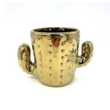 Gold Ceramic Cactus Planter Southwest Desert 4” Tall