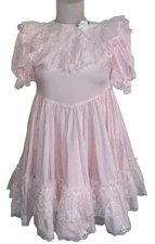 Vtg 80s Girl's Pink Ruffle Lace Cottagecore Peasant USA Prairie Dress Sz 10