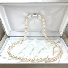 7-8mm White-Rose Japanese Akoya Pearl Necklace High Luster Silver Clasp 18"