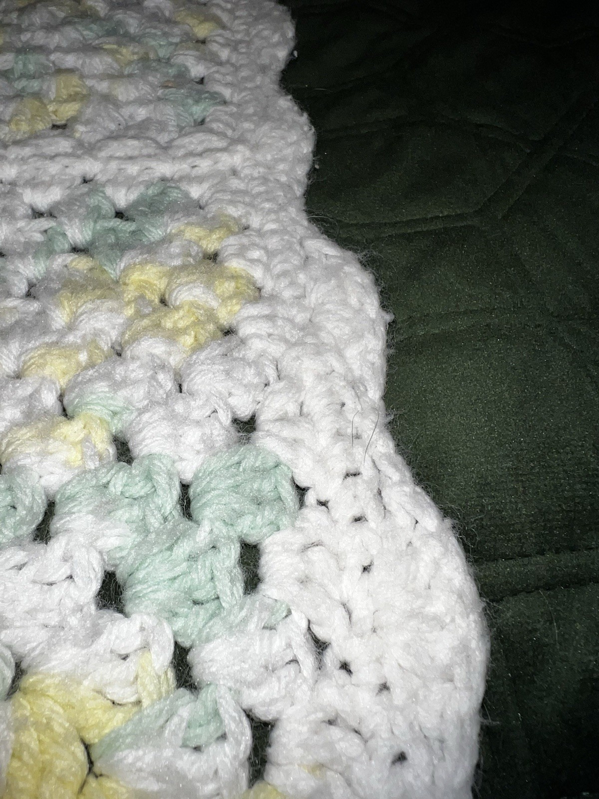 Handmade Crochet Baby Blanket / Throw ~ Pastel Green  /  Yellow / White