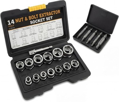 19pcs Bolt Extractor & Screw Extractor Set for Rusted, Stripped, Frozen Broken S