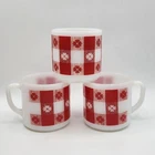 Vintage Federal Coffee Cup Mug Set of 3 Red Plaid Flowers Milk Glass USA