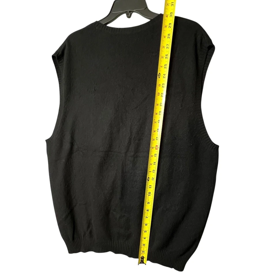 Chaleco Suéter Joseph & Lyman Para Hombres XL Negro 100% Cachemira Cuello en V Tejido Diamante Foto 4 de 4