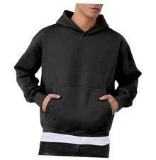 VPG Hoodies for Men, Casual Cropped Fleece Mens Sweatshirt with Large Black