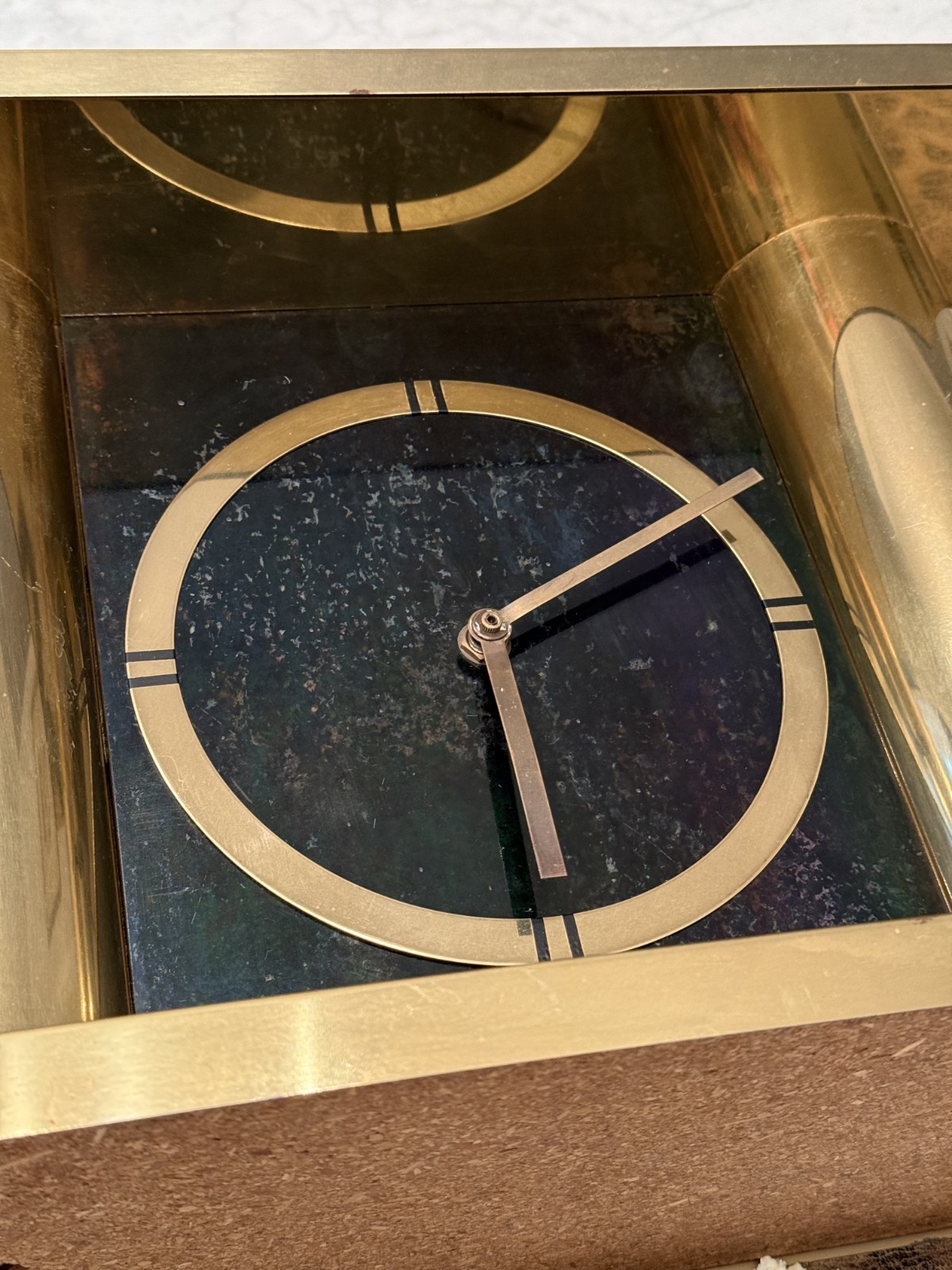 MCM Brass Mantel Clock/Signed Curtis Jere/1970's