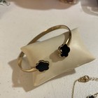 Gold Tone Black Clover Flower Jewelry Set Necklace Bracelet Ring Earrings — photo 6