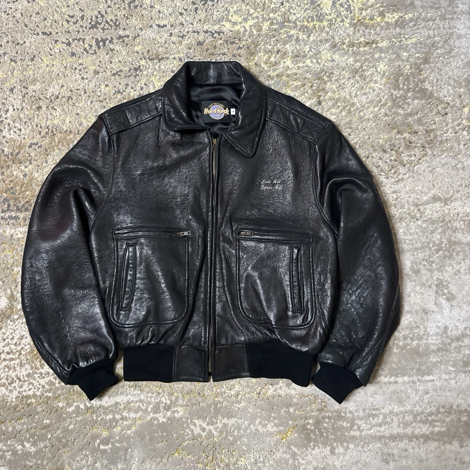 Talla L- Chaqueta de Cuero Suave Piloto Bombardero Phoenix Hard Rock Café De Colección Años 90